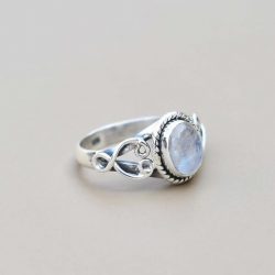Real Natural Sterling Silver Moonstone Ring