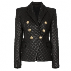 “Cynthia” Quilted Faux Leather Blazer