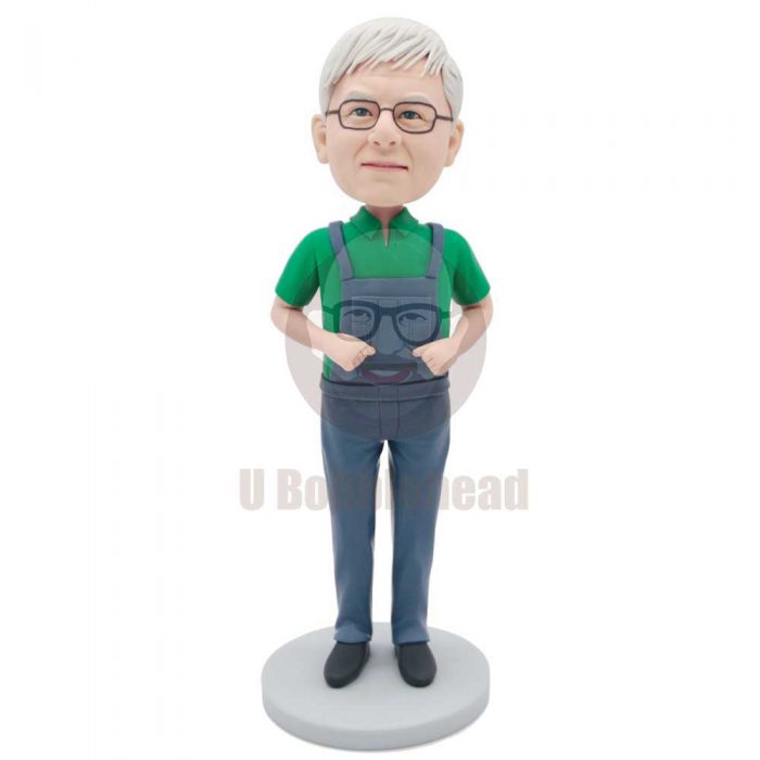Custom Retirement Male Bobbleheads In Green T-shirt And Overalls