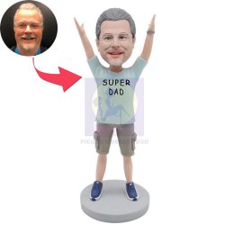 Father’s Day Gifts Happy Male In T-shirt And Hands Up Custom Figure Bobbleheads