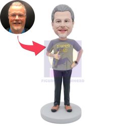 Father’s Day Gifts Male In Grey T-Shirt And One Hand On Hip Custom Figure Bobbleheads
