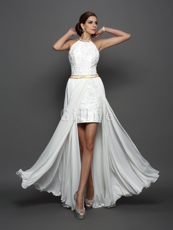 High Neck Princess Empire Waist Sleeveless Long Wedding Dress – Gillne.com