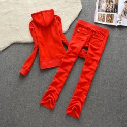 Juicy Couture Pure Color Velour Tracksuits 633 2pcs Women Suits Red