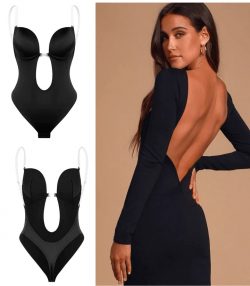 Wholesale Solid Black Elegant Backless U Plunge Wedding Shapewear Seam