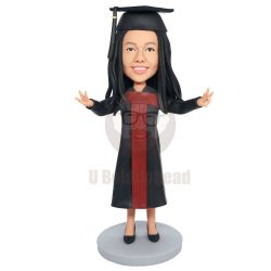 Custom Happy Female Graduates Bobbleheads In Bachelor Gown