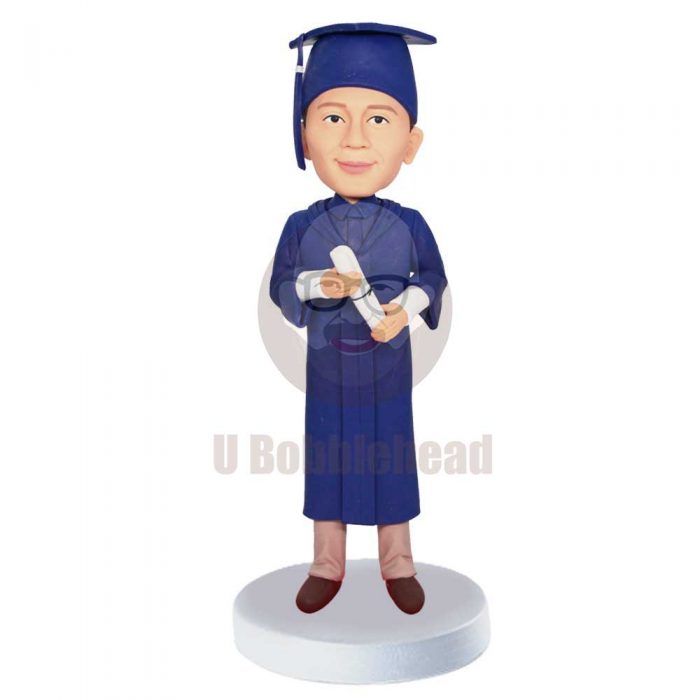 Custom Male Graduates Bobbleheads In Navy Blue Gown