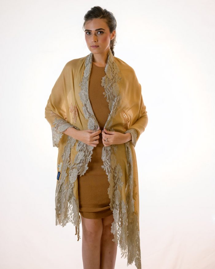 Order this pretty Beige Gold Silver Lace Shawl Wrap from Queenmark