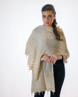 Order this pretty Beige Gold Silver Lace Shawl Wrap from Queenmark