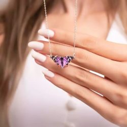 925 Sterling Silver Patterned Purple Butterfly Necklace◾ Gift For Her◾ Real Look Butterfly Penda ...