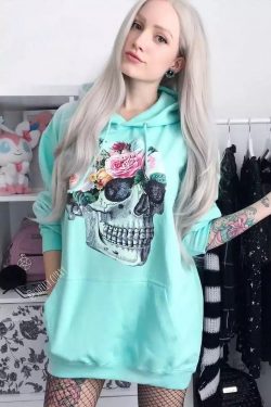 skull hoodies womens, Anatomy Floral Skull Hooded