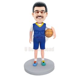 Custom Male Basketball Player Bobbleheads In Blue Tracksuit Holding A Basketball