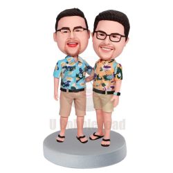 Custom Male Bobbleheads And His Best Friend In Hawaiian Shirt