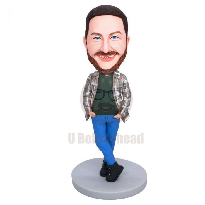 Custom Male Bobbleheads In Plaid Jacket And Jeans