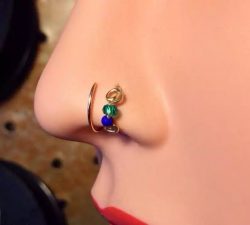 Double Hoop Nose Ring,Nose Ring with Emerald and Matte Blue Bead