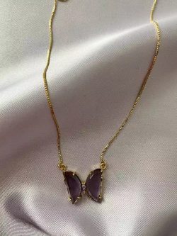 Purple Handmade Glass Butterfly Pendant Stainless Steel Necklace | Trendy Butterfly Chain | Non  ...