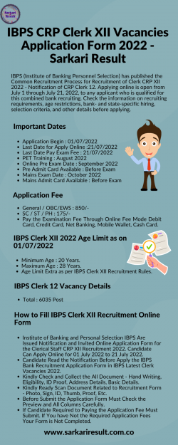 IBPS CRP Clerk XII Vacancies Application Form 2022 – Sarkari Result