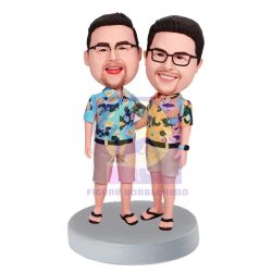 Male And His Best Friend In Hawaiian Shirt Custom Figure Bobbleheads