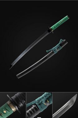 Handmade Japanese Samurai Wakizashi Sword Folded Steel Black Blade Full Tang