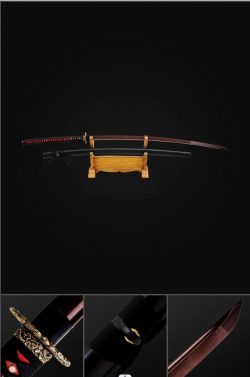 Hand Forged 53″ Nodachi Japanese Samurai Long Sword Folded Steel Reddish Black Blade