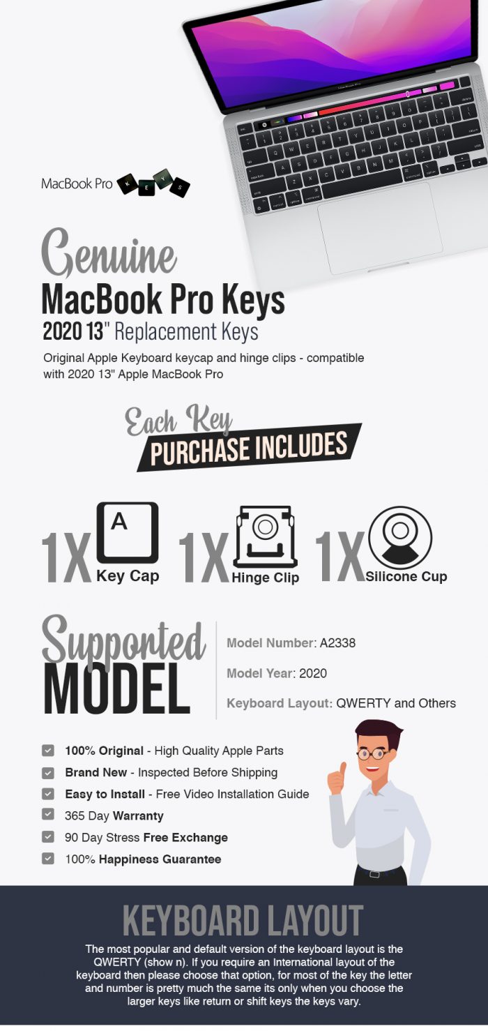 Shop Genuine Apple MacBook Pro Keys – 2020 13″ Replacement Keys Online from MBProKey ...