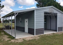 Vertical roof garage with lean to| Grizzly Steel Structures