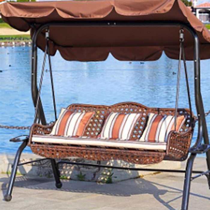 Backyard furniture Outdoor restaurant furniture Luxury solar lamp swing chairs Aluminum swing