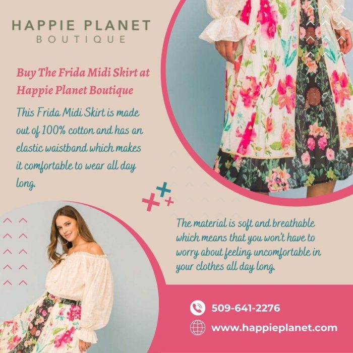 Buy The Frida Midi Skirt at Happie Planet Boutique