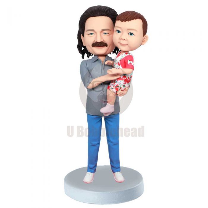Custom Father Bobbleheads Holding Little Baby