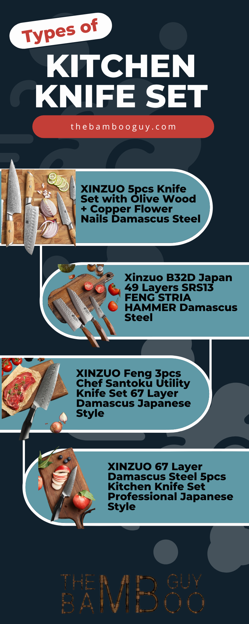 XinZuo Damascus Steel Knife Set | The Bamboo Guy