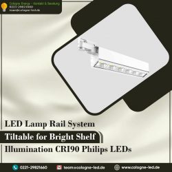 LED lamp rail system tiltable for bright shelf illumination CRI90 Philips LEDs