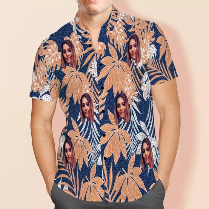Chelsea Cutler Hawaiian Shirt Custom Photo Hawaiian Shirt Blue Leaves Hawaiian Shirt