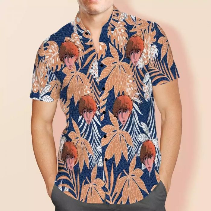 Percy Jackson Hawaiian Shirt Custom Photo Hawaiian Shirt Blue Leaves Hawaiian Shirt