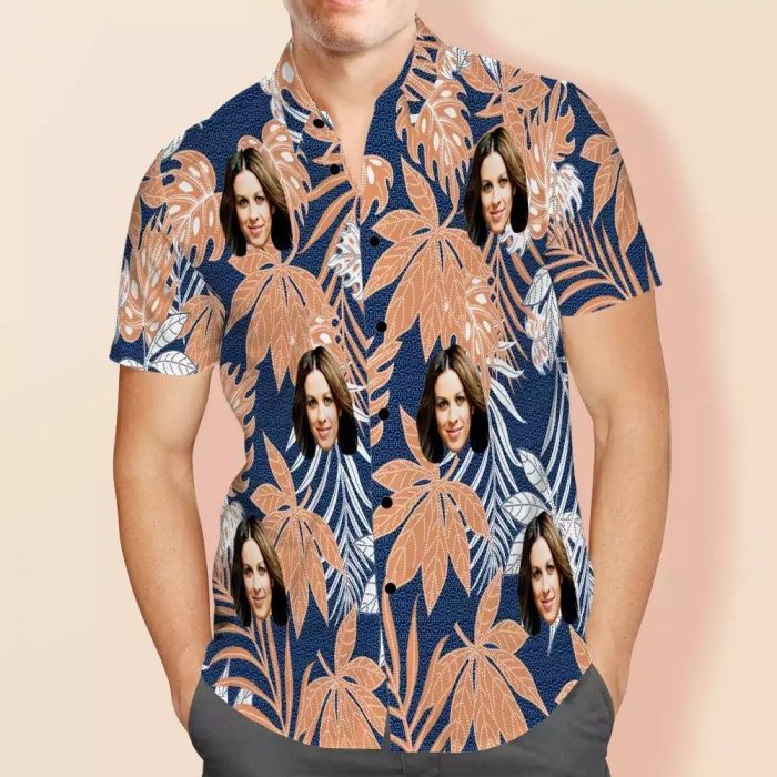 Alanis Morissette Hawaiian Shirt Custom Photo Hawaiian Shirt Blue Leaves Hawaiian Shirt