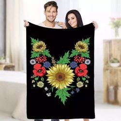 Sunflower Blanket , Throw Blanket Size 50×60, Sunflowers Red Poppies Floral Blanket $42.95