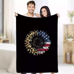 Sunflower Blanket , Throw Blanket Size 50×60, American Flag Leopard Blanket $42.95