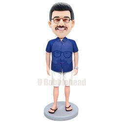 Custom Male Bobbleheads In Blue T-shirt And White Shorts