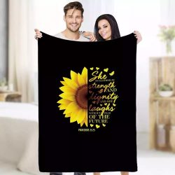 Sunflower Blanket , Throw Blanket Size 50×60, Christian Bible Verse Proverbs 31 Blanket $42.95