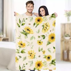 Sunflower Blanket , Throw Blanket Size 50×60, Sunflowers and Bees Blanket $42.95