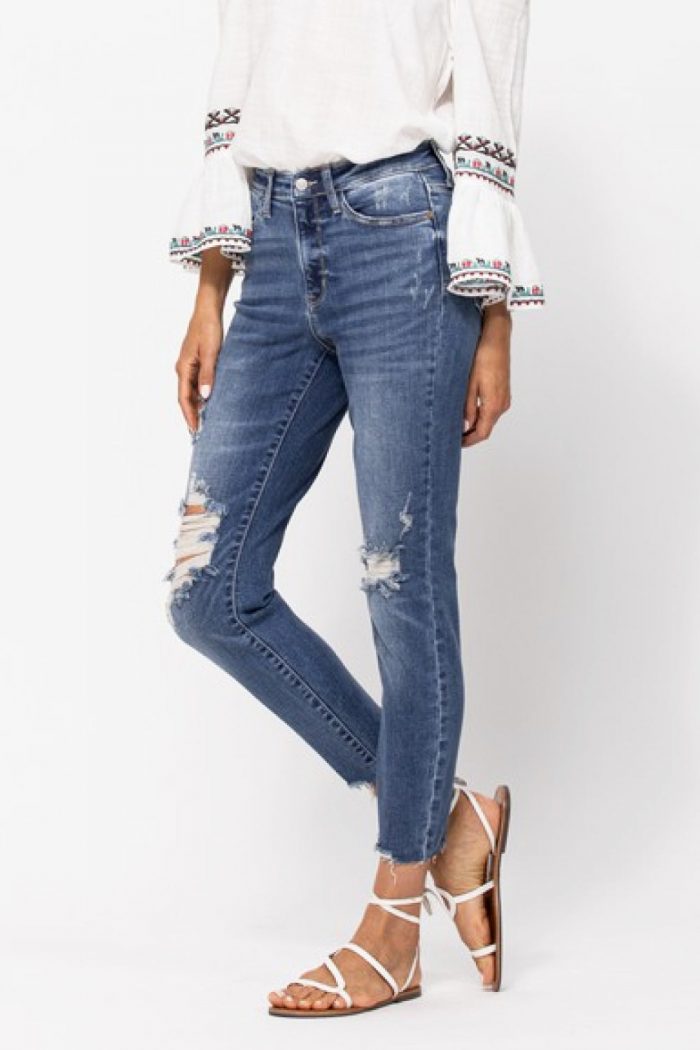 Judy Blue Rachel Full Size Run High Rise Distressed Relaxed Fit Jeans