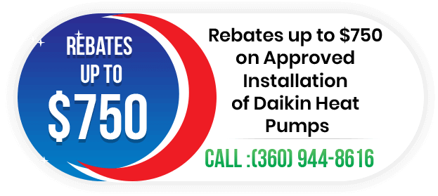 Rebates up to $750 on Approved Installation of Daikin Heat Pumps