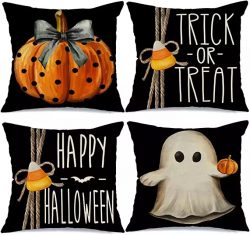 Halloween Throw Pillow, GEEORY Halloween Pillow Covers Set of 4 Trick or Treat Pumpkin Ghost Thr ...