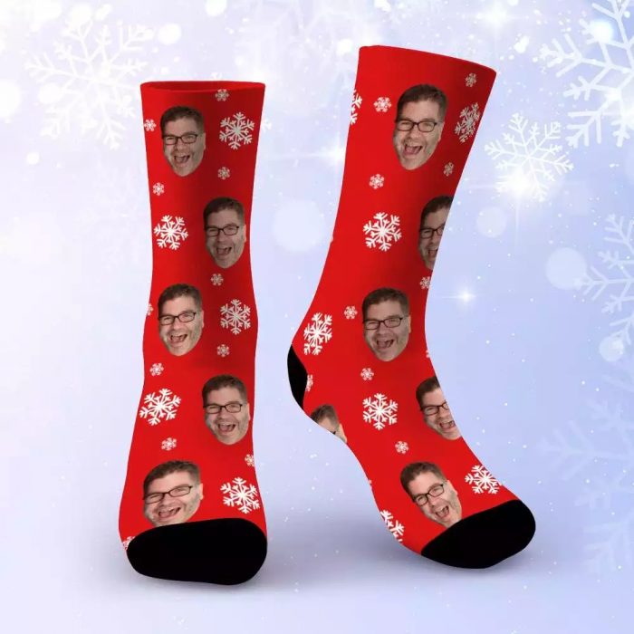 True Crime Obsessed Socks Custom Photo Socks Red Christmas Socks Snowflake $19.95