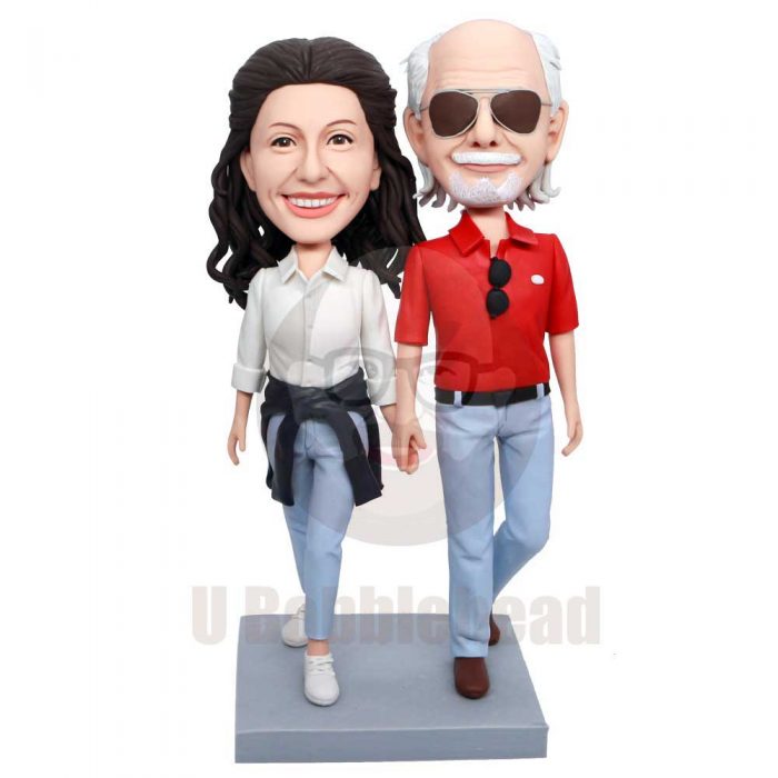 Custom Sweet Couple Bobbleheads In Casual Clothes