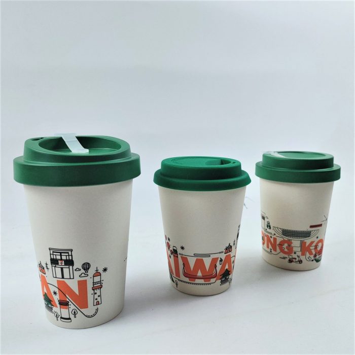 Customized Reusable Bamboo Coffee Cups with Silicone Lid 12oz 350ml