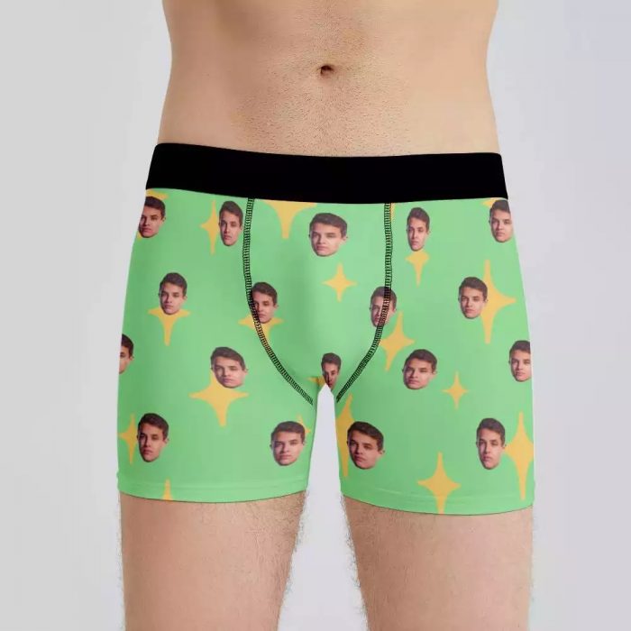 Lando Norris Boxers Custom Photo Boxers Men’s Underwear Twinkle Star Boxers Green $25.95