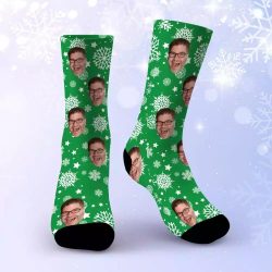 True Crime Obsessed Socks Custom Photo Socks Green Christmas Socks Snowflake $19.95