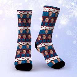 True Crime Obsessed Socks Custom Photo Socks Christmas Socks Vintage Stripe Print $19.95