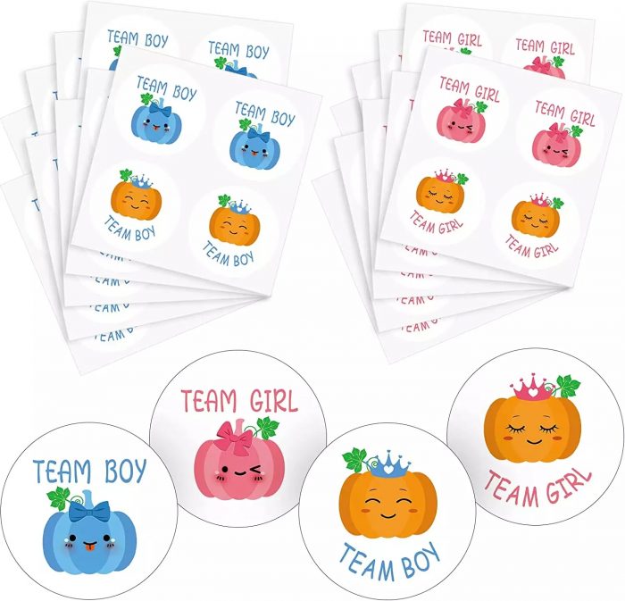 72 Pieces Pumpkin Gender Reveal Stickers Beautiful And Refined Glossy Pumpkin Decorating Sticker ...