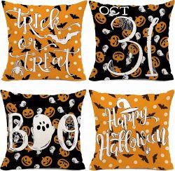 Halloween Decorative Pillow, Hexagram Halloween Pillow Covers Boo Linen Farmhouse Trick or Treat ...