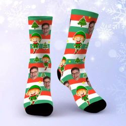 True Crime Obsessed Socks Custom Photo Socks Christmas Socks Santa Elf Stripe Socks $19.95